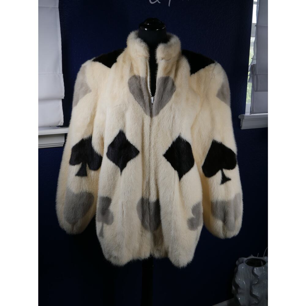 Stunning Unique Designer Adolfo Casino Royal Flush Mink Fur Coat Jacket Unisex